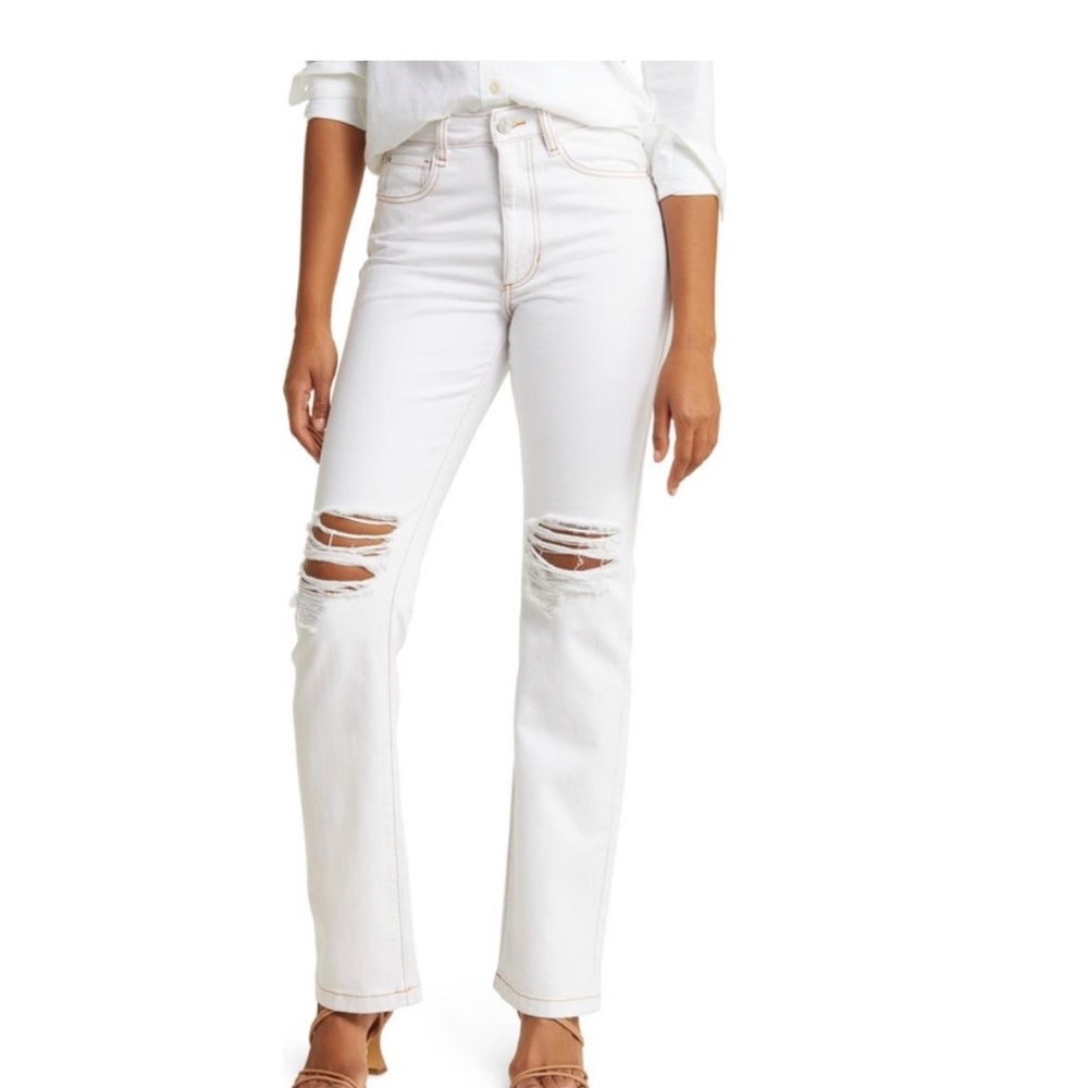 WeWoreWhat Icon White Ripped Straight Leg Jeans
